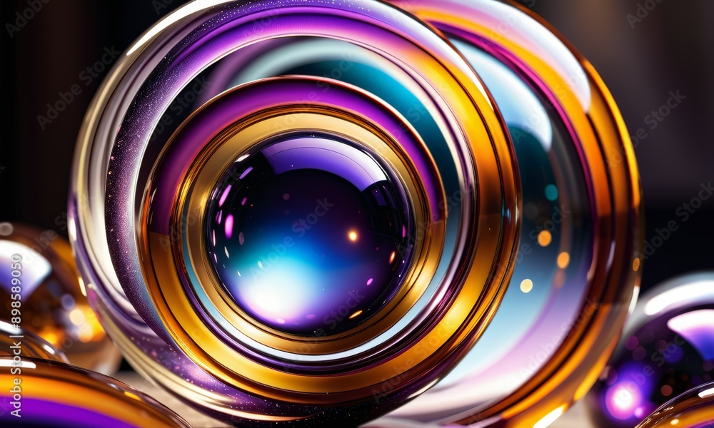 Poster close-up of a colorful, abstract arrangement of overlapping circles and spheres.