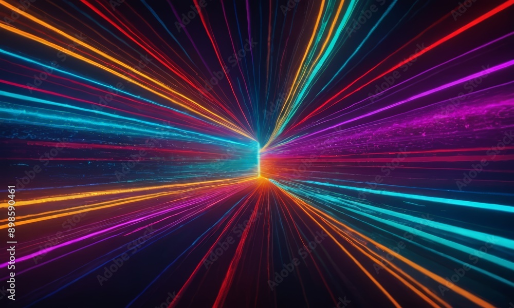 Aufkleber vibrant display of colorful light beams radiating outwards from a central point, creating a sense of depth and movement.