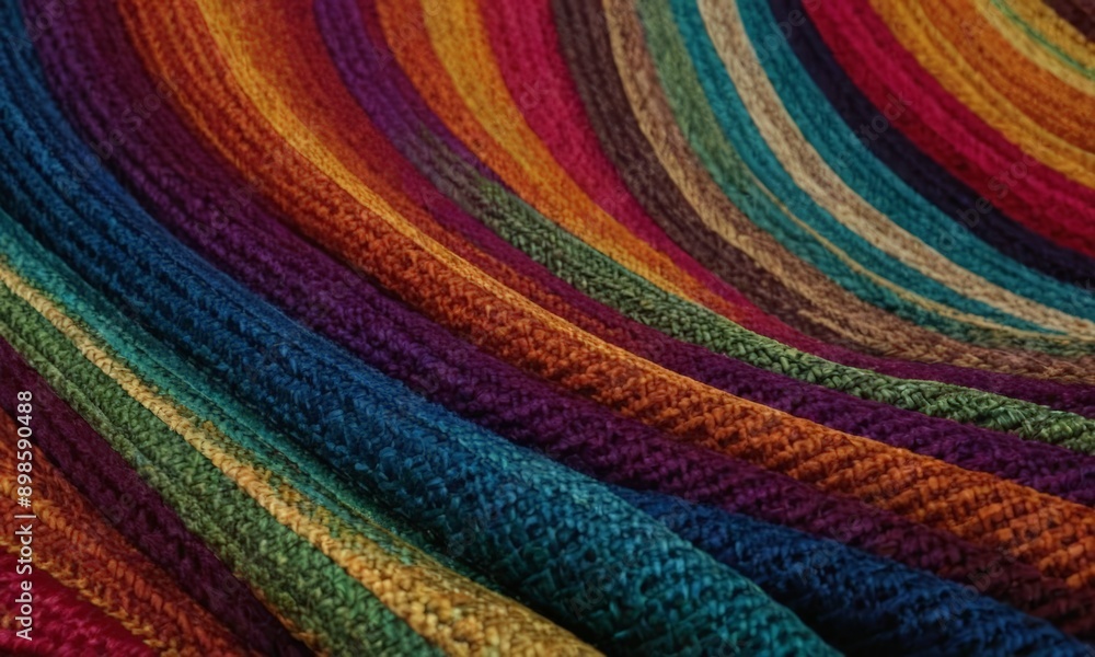 Poster close-up of a colorful fabric with a vibrant, multicolored pattern.