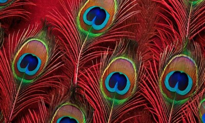 Fototapeta premium close-up view of a peacock feather, with its vibrant colors and intricate patterns.