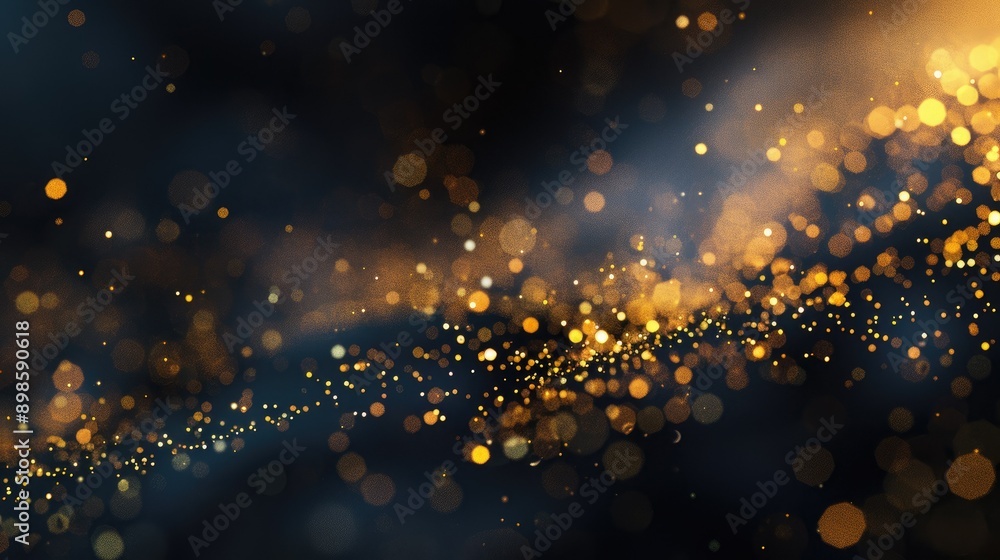 Poster glowing 3d golden particles floating in a dark space, creating a sense of luxury and elegance