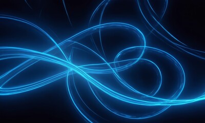 close-up of a blue neon light display with swirling, glowing lines.