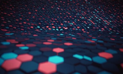 Fototapeta premium close-up of a pattern of colorful hexagons, with the focus on the darker blue and red areas.