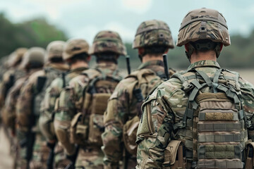 Fototapeta premium soldiers in military uniform, military training on nature 
