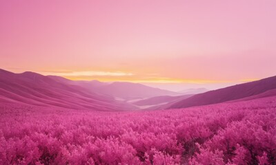 landscape with a field of flowers and mountains in the background.