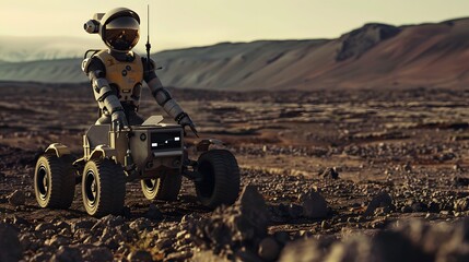 Obraz premium Space Exploration Robot: A robot exploring the surface of Mars, collecting samples and transmitting data back to Earth. 