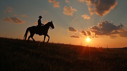 man riding horse at sunset generative ai