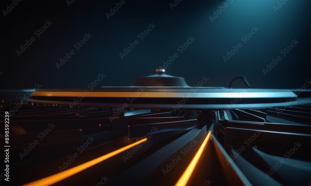 Aufkleber 3d rendering of a futuristic object with a metallic surface, featuring a central metallic object sur