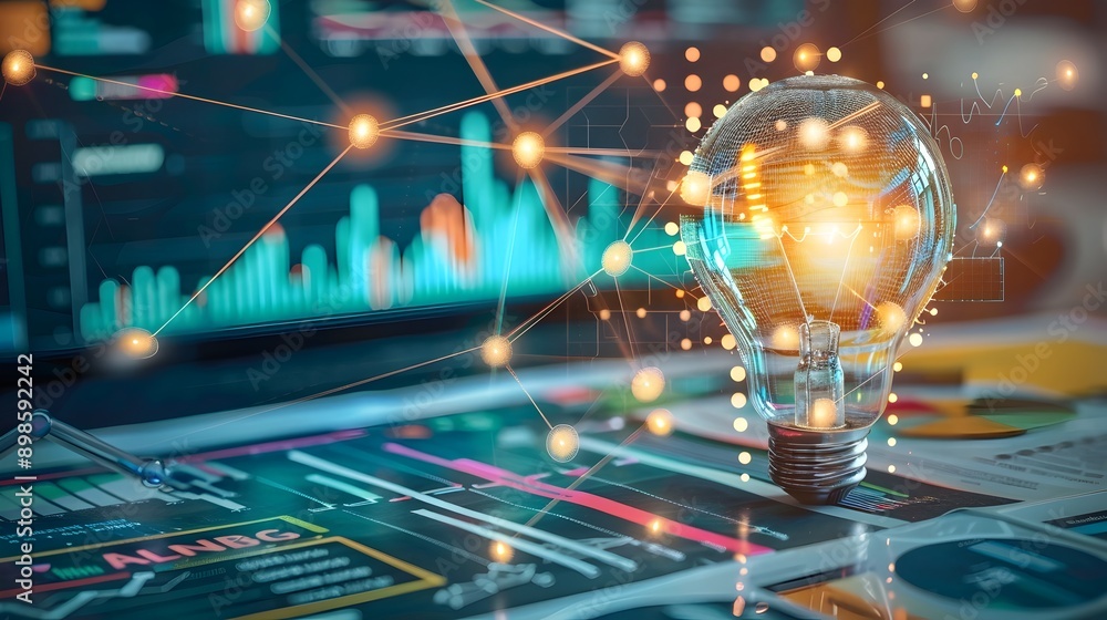 Poster innovative business hub with dynamic idea flow visualization