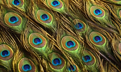 Peacock feather with blue and green centers