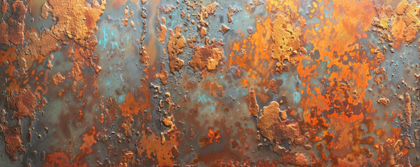 An old, weathered metal background featuring colors of oxidized copper, rusty orange, and tarnished silver. The textured surface reveals the passage of time and the effects of natural elements.