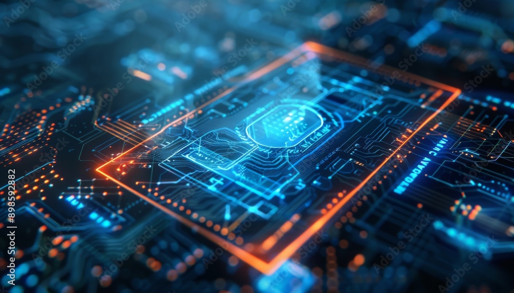 Poster abstract futuristic technology concept. glowing circuit board with a digital interface.