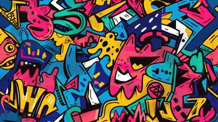 Fototapeta premium An energetic display of urban graffiti featuring abstract shapes and bright colors, capturing the essence of street art culture