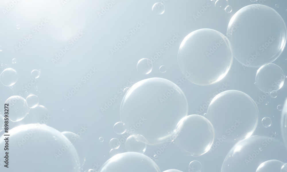 Poster close-up of numerous bubbles floating in the air.