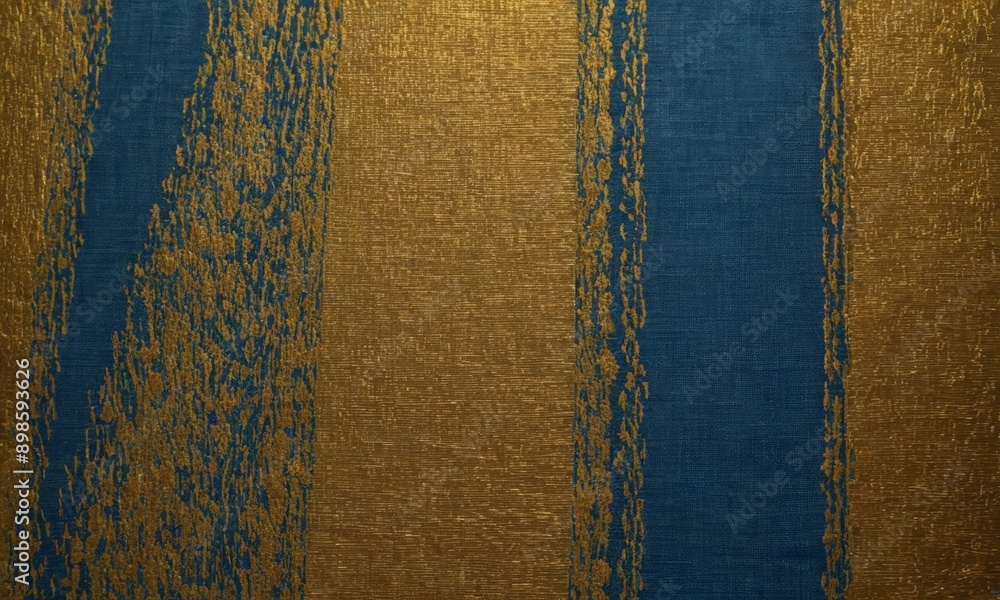 Poster close-up of a textured surface with a striped pattern in blue and gold.
