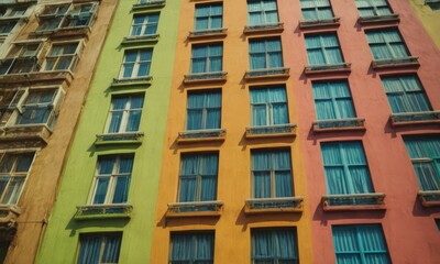 Fototapeta premium colorful building with many windows, featuring a variety of colors and patterns.