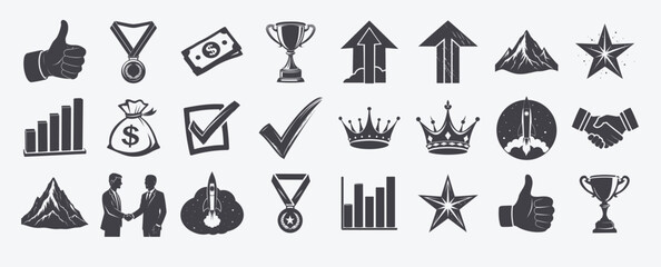 Obraz premium Set business success concepts achievement growth teamwork innovation, sales marketing execution planning