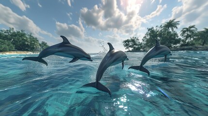 Educational content creator with intelligent dolphins, interactive learning, clear focus