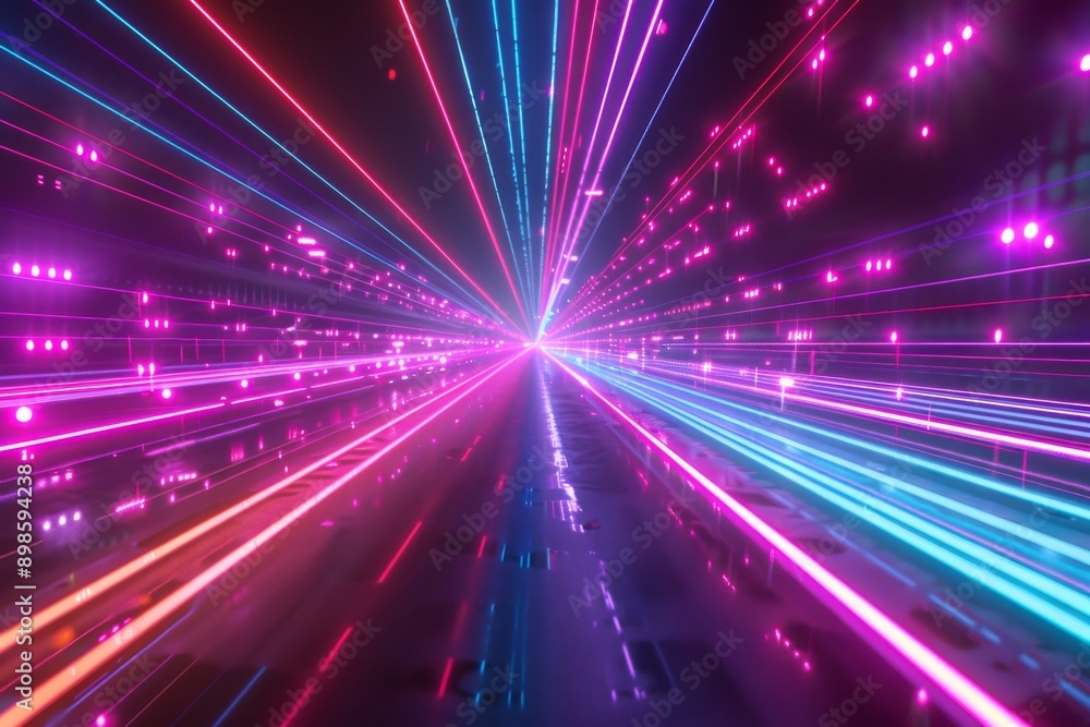 Aufkleber abstract neon light streaks create a dynamic and futuristic tunnel effect.