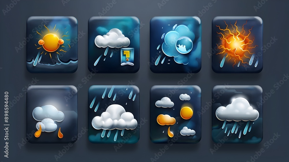 Poster Minimalist Weather Condition Icons for Weather Forecast and Meteorology Applications