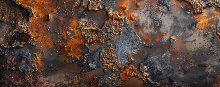 A corroded metal surface with intricate rust patterns and a rich patina, evoking a sense of history.