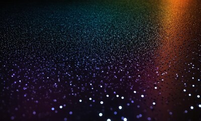 Fototapeta premium close-up of a glittery surface with a gradient of colors, including blue, green, purple, and orange.