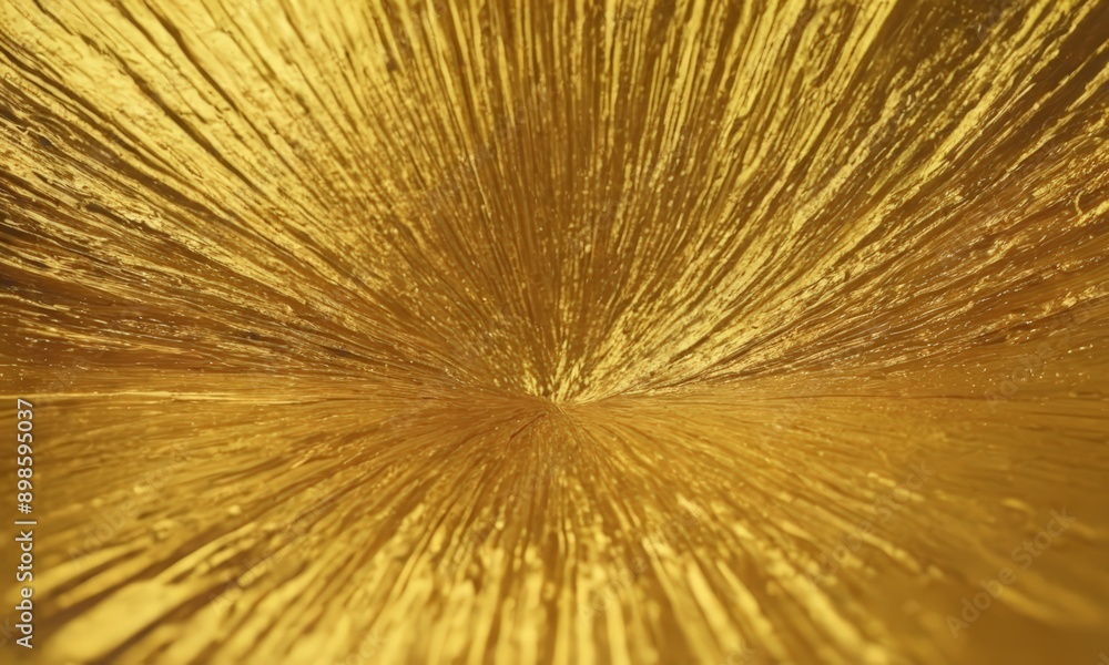 Poster close-up of a golden surface with a textured, radiating pattern.