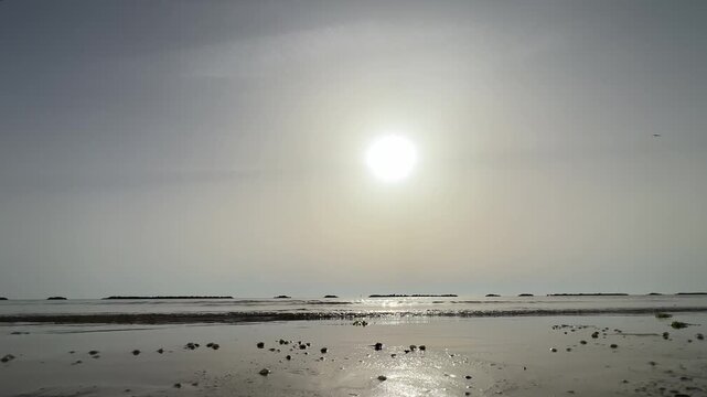 Rimini sea beach in the morning at dawn with low tide. High quality 4k footage