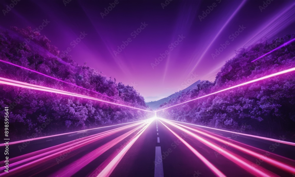 Poster digital illustration of a road with a bright light source at the end, creating a sense of motion and