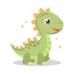 Cute baby dinosaur on white background. Design for greeting cards, invitations, printing on clothes. Flat style illustration