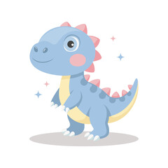 Cute baby dinosaur on white background. Design for greeting cards, invitations, printing on clothes. Flat style illustration