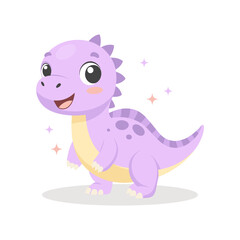 Cute baby dinosaur on white background. Design for greeting cards, invitations, printing on clothes. Flat style illustration