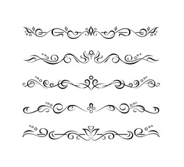 Hand drawn text dividers or calligraphic vignettes. Paragraph or page dividers, frame elements