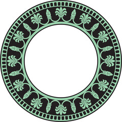 Vector round green with black national persian ornament. Circle, frame, border ethnic pattern of Iranian civilization
