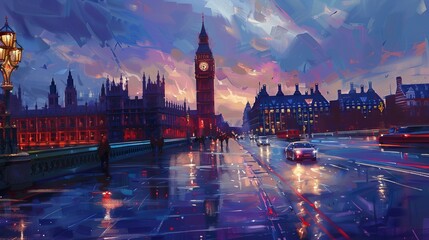 Obraz premium London Big Ben and traffic on Westminster Bridge