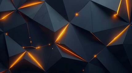 Futuristic background with a network of black geometric shapes featuring glowing orange edges
