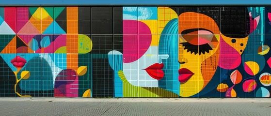 Vibrant street art on monochrome buildings, citys hidden colors