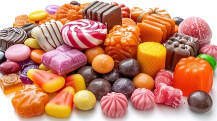 Fototapeta premium Spooky Halloween Candy Assortment on White Background