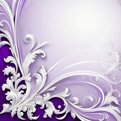 Frame with white purple flowers in Rococo Baroque style. Delicate flowers, petals a soft, pastel purple white. The image captures the intricate details of leaves, delicate beauty. Copy space. AI