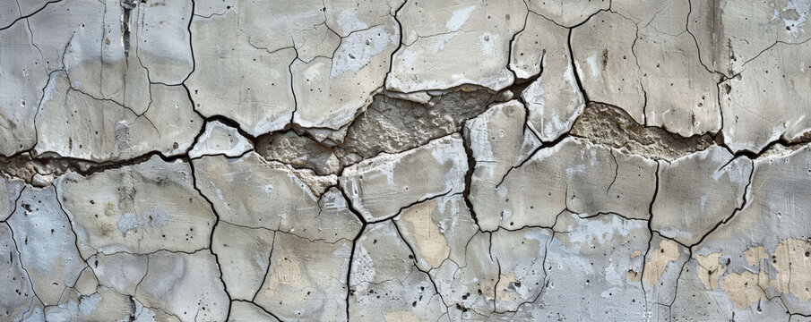 A concrete wall with an abstract pattern of cracks and weathering, leaving a prominent blank area for text.