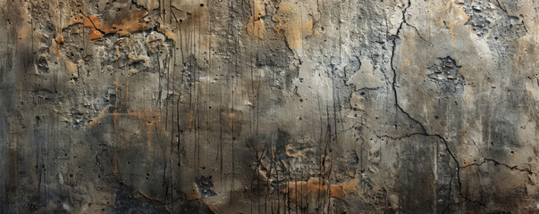 A rustic concrete wall with an abstract pattern of cracks and weathering, providing a large empty space for text.