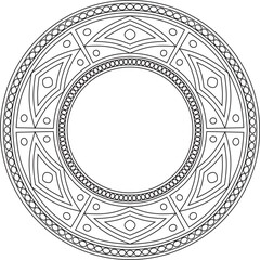 Native American vector round contour pattern. Geometric shapes in a circle. National ornament of the peoples of America, Maya, Aztecs, Incas. Template for stained glas