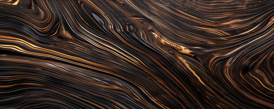 A sophisticated ebony macassar wood backdrop with sleek, dark tones and unique grain patterns, ideal for luxurious presentations.