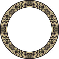Vector round gold with black border, frame, Pompeii ring. Circle Neopolitan ornament. Art of Ancient Rome
