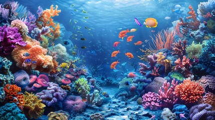 Obraz premium Vibrant Underwater Scenes with Diverse Marine Life and Coral Reefs