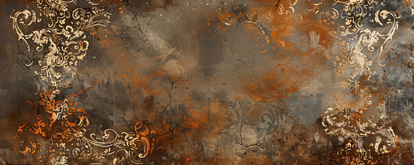 A vintage metal background with intricate rust details and weathered textures, creating a rustic look.