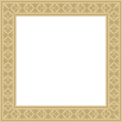 Vector golden square national Indian ornament. Rectangle, border, ethnic Hindu frame