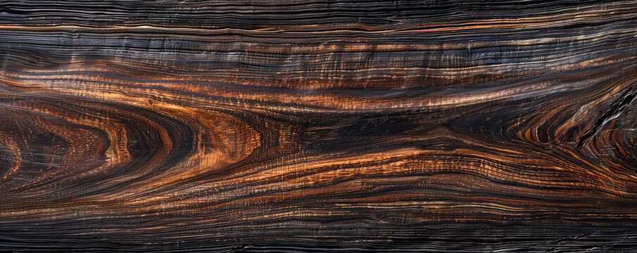 A sophisticated ebony macassar wood backdrop with sleek, dark tones and unique grain patterns, ideal for luxurious presentations.