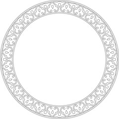 Vector black contour Arabic national round ornament.  Ethnic circle, frame, ring of eastern peoples. Persian painting