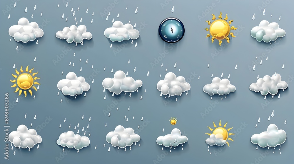 Poster weather icons and symbols for forecast apps and websites